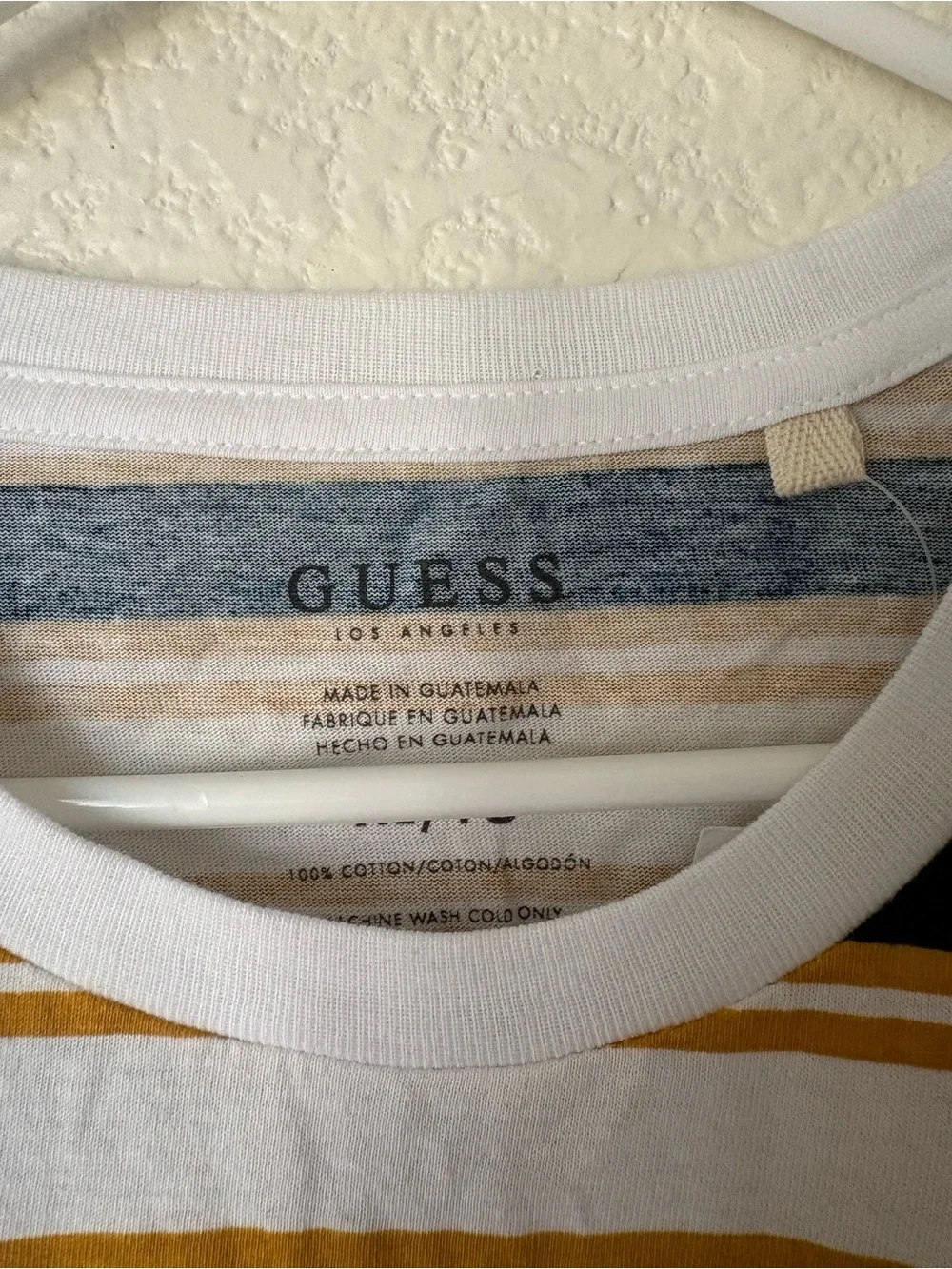 GUESS White Navy & Mustard Striped Logo Tee - Picture 3 of 8